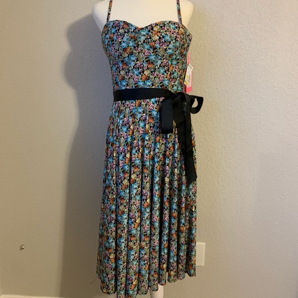 NWT Isaac Mizrahi Rainbow Multi-Colored Floral Dress with Bow Sash Size 12 - Picture 2 of 13